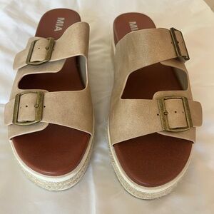 MIA Women's Beige Buckle Sandals